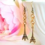 Earrings Antiqued Brass Paris Tour Eiffel