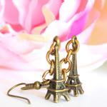 Earrings Antiqued Brass Paris Tour Eiffel