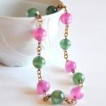 Necklace With Green And Pink Beads