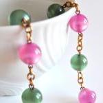 Necklace With Green And Pink Beads