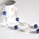 Necklace With White And Blue Beads
