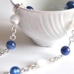 Necklace With White And Blue Beads